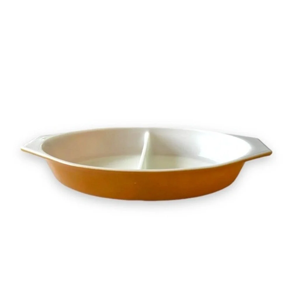 Pyrex 063 Gold 1 Qt. Divided Casserole/Serving Dish Vintage Golden Harvest Fall